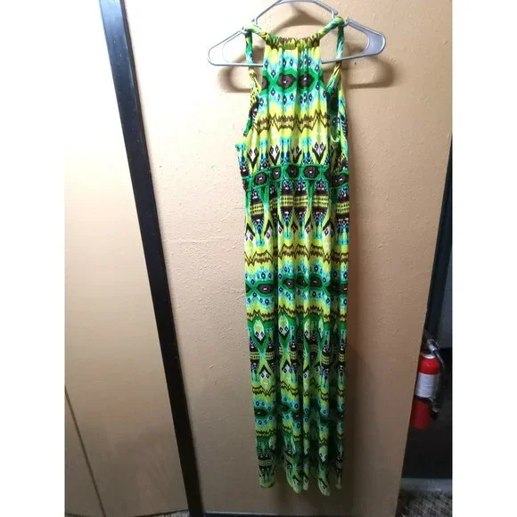 Haani | Dresses | Haani Green Yellow Maxi Beach Dress Womens L | Poshmark